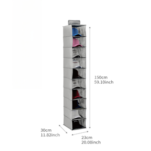<span class=keywords><strong>Porte</strong></span>-chapeaux suspendu pour <span class=keywords><strong>placard</strong></span>, organisateur de casquettes à 10 étagères avec housse anti-poussière, supports de rangement - Product Image 4