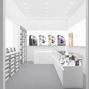 Kiosque de vente au détail personnalisé, accessoires pour téléphones portables, décoration de boutique de téléphonie mobile, comptoir d'exposition en verre blanc pour magasin de smartphones - Product Image 1
