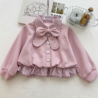 Ensemble deux pièces pour filles, style coréen, mignon, avec nœud, sweat-shirt à carreaux et pantalon évasé pour enfants