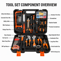 Ensemble d'outils ménagers 100 pièces avec pinces à bec, poignée à cliquet, clé à molette réglable, tournevis, marteau, boîte à outils