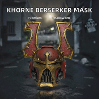 Masque de casque en faux métal en forme de crâne cornu, style armure rouge et or, pour Halloween, fête costumée, cosplay