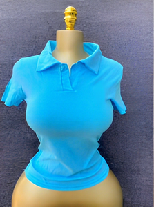Camiseta de Manga Corta con Cuello Polo para Mujer, Tejida en Algodón, Color Sólido, Transpirable, Estilo Preppy, Corte Ajustado, para Primavera/Verano - Product Image 2