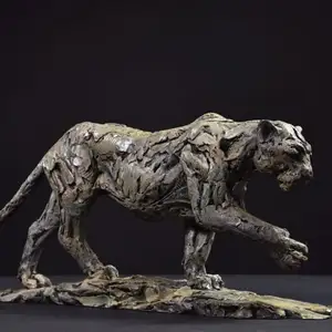 Künstliche und beliebte moderne bronze jump cheetah skulptur