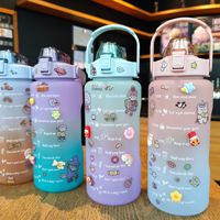 Bouteille d'eau d'été en plastique 2L avec grande poignée dégradé de couleur iphone porte-numéro tasse 3d 2d autocollants grande capacité tasse givrée