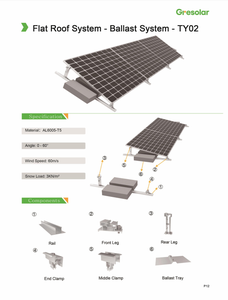 ระบบติดตั้งแผงโซลาร์เซลล์บนหลังคาแบบแบน Gresolar Stock ติดตั้งง่าย ทนลมแรง พร้อมฐานยึดแบบถ่วงน้ำหนัก - Product Image 6