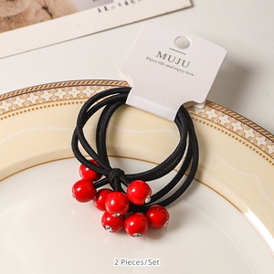 Lot de 2 Chouchous <span class=keywords><strong>Rouge</strong></span> Élastiques à Nœud, Accessoire <span class=keywords><strong>Cheveux</strong></span> Doux pour Enfants avec Strass - Product Image 2