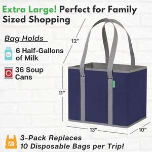 Heavy Duty Reusable Foldable Shopping Bag Fold <b>Flat</b> Large Non Woven <b>Box</b> Bag Grocery Bag 3 <b>Pack</b> - Product Image 4