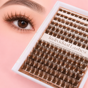 Kit <span class=keywords><strong>de</strong></span> <span class=keywords><strong>cils</strong></span> en grappe 3D DIY marron foncé, vente en gros, <span class=keywords><strong>cils</strong></span> individuels marron naturels, doux, volumineux et colorés, logo personnalisé - Product Image 3