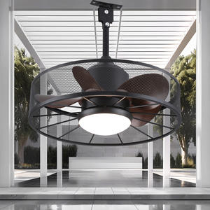 Lámpara <span class=keywords><strong>de</strong></span> <span class=keywords><strong>Ventilador</strong></span> Eléctrico LED Moderna Retro para Exteriores, DC 110V, 5 Ventiladores, Impermeable, para Toldo, Gazebo, Sala <span class=keywords><strong>de</strong></span> Luz Solar, Lámpara Colgante con Control Remoto - Product Image 2