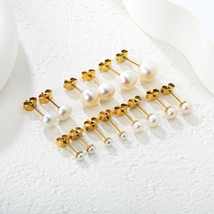 Pendientes de Perlas Elegantes y Sencillos, Chapados en Oro de 18k, Acero Inoxidable, Perlas de Imitación, Joyería de Moda para Mujer - Product Image 3