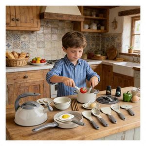 Toy Kitchen Set Kids House Cooking Station Faucet Cabinet <b>Shelf</b> Utensils Creative Thinking Learning Social Playroom - Product Image 6