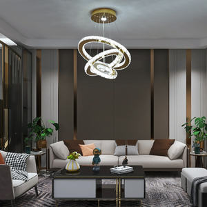 <strong>UK</strong> Warehouse Dropping Geometric Luxury <strong>Gold</strong> Crystal LED <strong>Chandelier</strong> Remote Home Hotel 3 Ring Adjustable Dimmable Suspension - Product Image 6