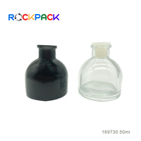 Flacon avec bougie en verre, diffuseur d'aromathérapie, de couleur noire transparente, forme ronde, avec bâton en bois, 50ml, 50 pièces
