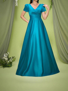 Nuevo Vestido Largo para Mujer, Cuello en V, Cintura Alta, Corte en A, Plisado, Antiarrugas, Color Sólido - Product Image 5