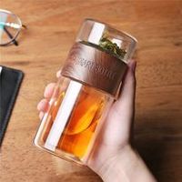 Bouteille d'eau en verre borosilicate Rayko avec infuseur à thé, design minimaliste, certifiée LFGB pour la maison et le bureau