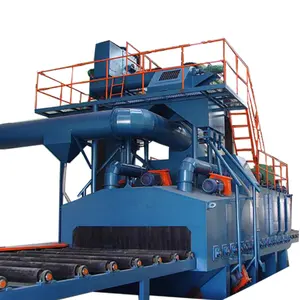 Steel profile H beams roller conveyor pass through wheel blaster shot blasting equipment