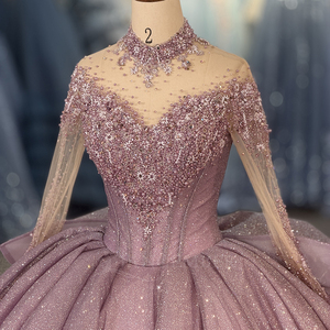 Robe de bal longue couleur bonbon violet avec appliques à sequins, volants, perles scintillantes et cristaux, décolleté cœur naturel Dy1522 - Product Image 5