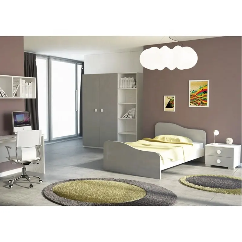 NOVA MKAD005-cama individual para niños, mueble de diseño moderno, gris, MDF Simple