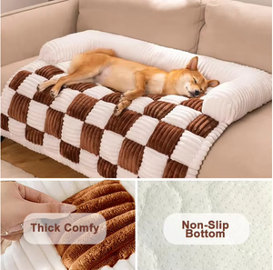 Cremefarbene große Plaid Square Luxus Haustier <span class=keywords><strong>Couch</strong></span> <span class=keywords><strong>Sofa</strong></span> bezug Baumwolle Schutz Hunde matte Bettdecke mit stilvollen Plaid Design - Product Image 5