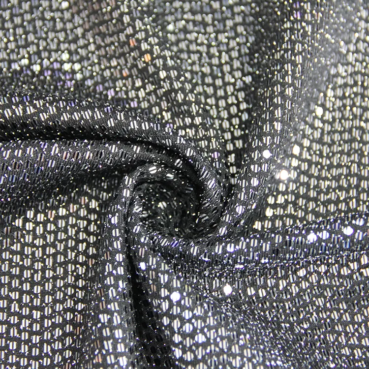 Dệt Kim Polyester Spandex Bạc Sequin Vải Cho Trang Phục