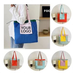 Bolsa de Compras/Alimentos de Nailon de Gran Capacidad, con Cordón, Diseño de Bloques de Color, Personalizada, Directo de Fábrica, Portátil e Impermeable - Product Image 1