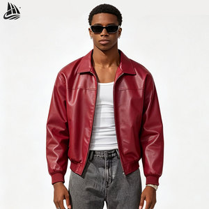 High Quality Custom Logo Zip up Red Pu Biker Vintage Pu <strong>Lambskin</strong> <strong>Leather</strong> <strong>Jacket</strong> Men - Product Image 1