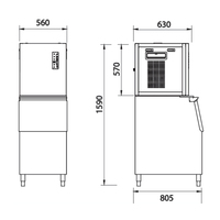 Machine à glaçons professionnelle sous comptoir, capacité 160 kg/24h, affichage numérique, dégivrage automatique, refroidissement par air