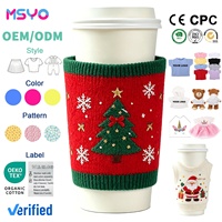 Manchon de tasse à café réutilisable MSYO avec logo personnalisé, en crochet, style pull de voyage, pour thé ou glace, motif pull de Noël