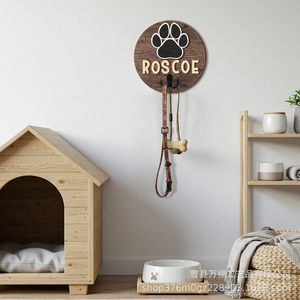 Wooden Pet Collar <b>Hook</b> Wall Mounted Round Brown Leash Storage Rack For Cat Dog Home Use - Product Image 4