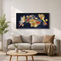 Peinture Murale de Luxe : Affiches et Impressions Grand Format de Carpes Koi Dorées et Lotus – Art Mural en Porcelaine Cristalline pour la Maison