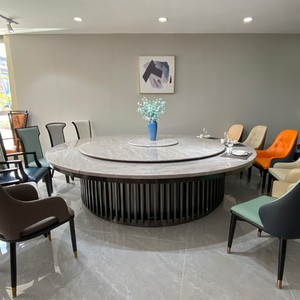 Table et chaises de salle à manger privée d'hôtel, plateau en marbre, table rotative électrique pour 10 personnes, table à fondue, design chinois moderne - Product Image 4