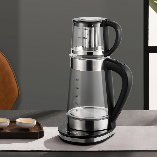 Automatic Shut-Off Stainless Steel Heating Element Keep Warm Tea Maker Set Glass Electric Turkish Tea Maker