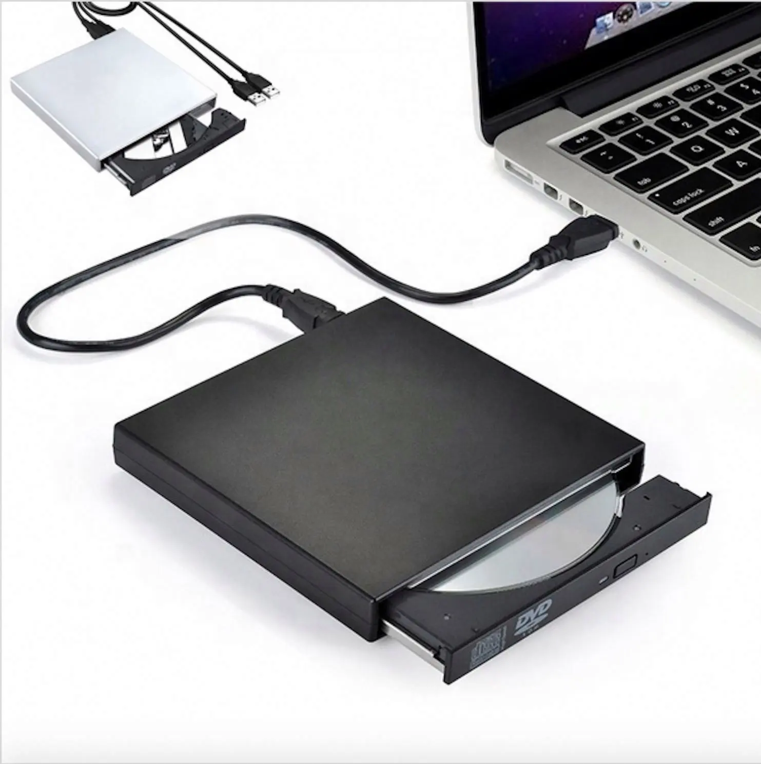 Quemador de CD-RW externo USB, reproductor de DVD/CD con dos Cables USB para Windows, Mac OS, ordenador portátil