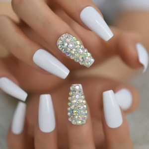 Medio de las <span class=keywords><strong>uñas</strong></span> falsas cónico <span class=keywords><strong>blanco</strong></span> brillante <span class=keywords><strong>uñas</strong></span> 3D de Strass de la cubierta completa de prensa en <span class=keywords><strong>uñas</strong></span> L5647 - Product Image 4