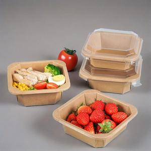 Bols à salade rectangulaires octogonaux en papier kraft jetables à prix avantageux avec couvercles, bols à soupe pour les fêtes - Product Image 3