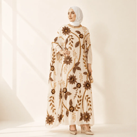 Abaya bleue brodée de perles florales avec manches chauve-souris drapées, robe de soirée musulmane modeste pour mariage et fête