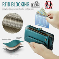 Étui portefeuille en cuir PU CaseMe pour iPhone 15 Pro Max, porte-cartes à fermeture éclair détachable, design professionnel, compatible iPhone 16/15 Pro Max