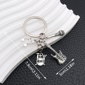 Wholesale Alloy Musical Instrument <b>Charm</b> Guitar Drum Kit Microphone Music Note Shape Keychain For Music Lover Souvenir <b>Keyring</b> - Product Image 3