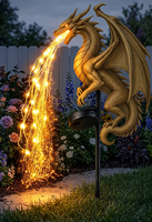 Lampe solaire d'extérieur en résine, motif dragon gothique noir, avec fibres optiques, pour allée et pelouse, idéale pour jardin et patio