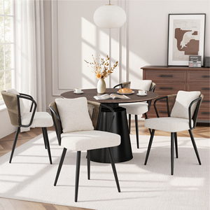 Chaise de salle à manger artisanale moderne et respirante en corde, rembourrée en coton avec structure métallique pour cuisine et salon - Product Image 1