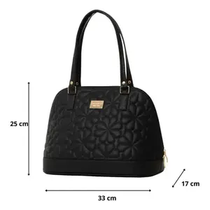Sac fourre-tout matelassé en cuir véritable pour femme Fana Aubrey M3757 Noir avec doubles poignées et fermeture éclair, style décontracté et minimaliste - Product Image 4