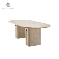 Table à manger en travertin de style Roma, magnifique et personnalisée, avec pieds courbes, pour salon, table basse en marbre, commande sur mesure