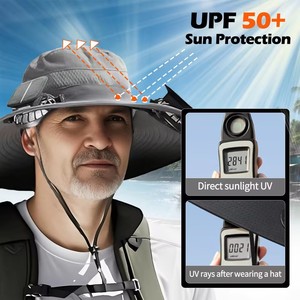 Wholesale Men's Women's Summer Outdoor Fishing Sunscreen Hat UV Mountaineering 3D Embroidery Made Nylon Solar Fan - Product Image 6