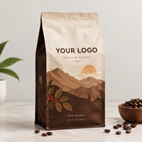 Sacs à café personnalisés imprimés avec valve, fermeture éclair latérale, fond plat, réutilisables, thermoscellés pour grains de café