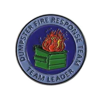 Broche en émail amusante pour chef d'équipe de lutte contre les incendies de conteneurs à déchets, motif poubelle verte et flamme, badge de revers, bijou, cadeau pour amis
