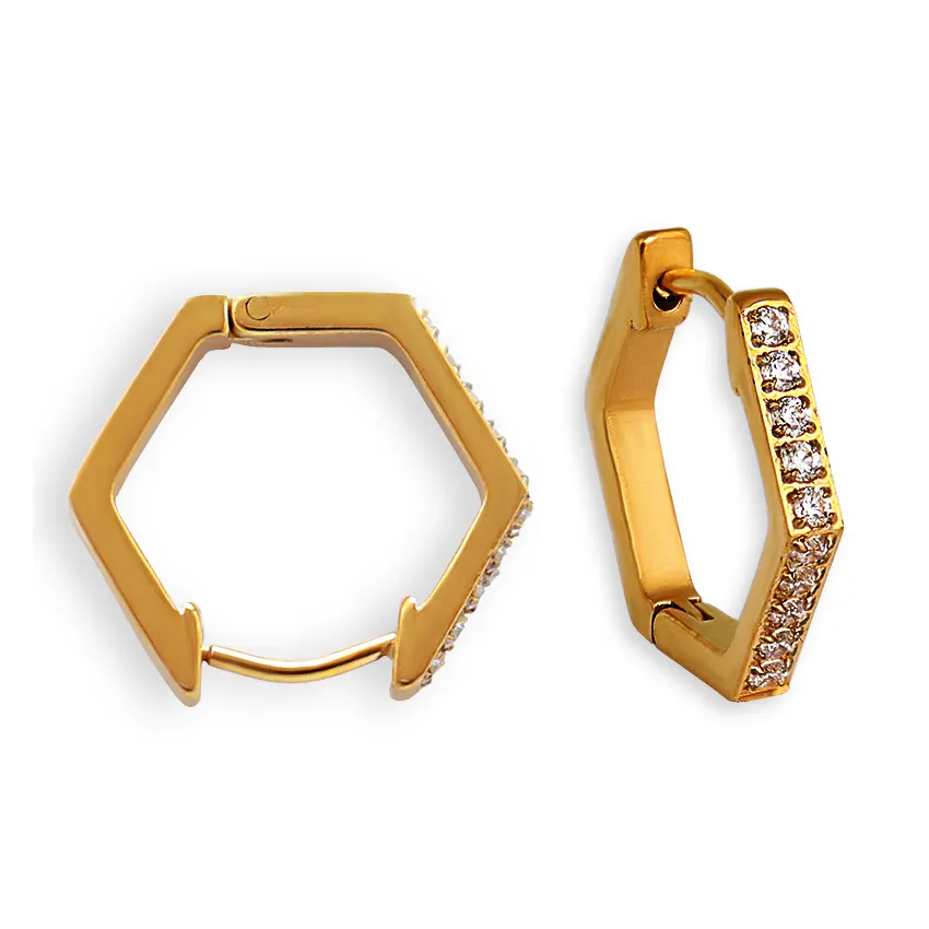 Minos New Fashion Huggie orecchini in acciaio inossidabile a forma di esagono in pietra trasparente orecchini a cerchio piccoli gioielli impermeabili