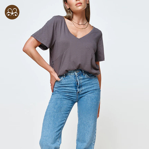 Logo personnalisé simple impression broderie <span class=keywords><strong>allaitement</strong></span> col en V profond <span class=keywords><strong>t</strong></span>-<span class=keywords><strong>shirt</strong></span> avec <span class=keywords><strong>fermeture</strong></span> <span class=keywords><strong>éclair</strong></span> invisible - Product Image 4