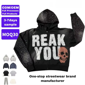 Custom <b>Thick</b> <b>Fleece</b> Heavy Weight Oversized Zip Up Rhinestone Wash Acid Print Logo Hoodies & Sweatshirts Clothing Manufacturer - Product Image 1