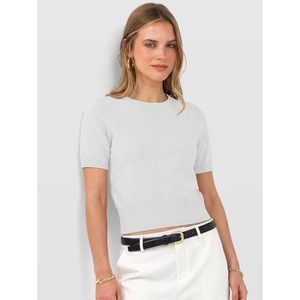 FOXA Pull court à manches courtes pour femme, col rond, léger, décontracté, respirant, en tricot - Product Image 3