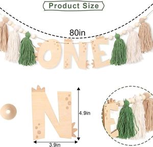 <b>Dinosaur</b> 1st Birthday Lightweight Wooden High <b>Chair</b> Banner with Tassel for Boy Girls Decorations - Product Image 4